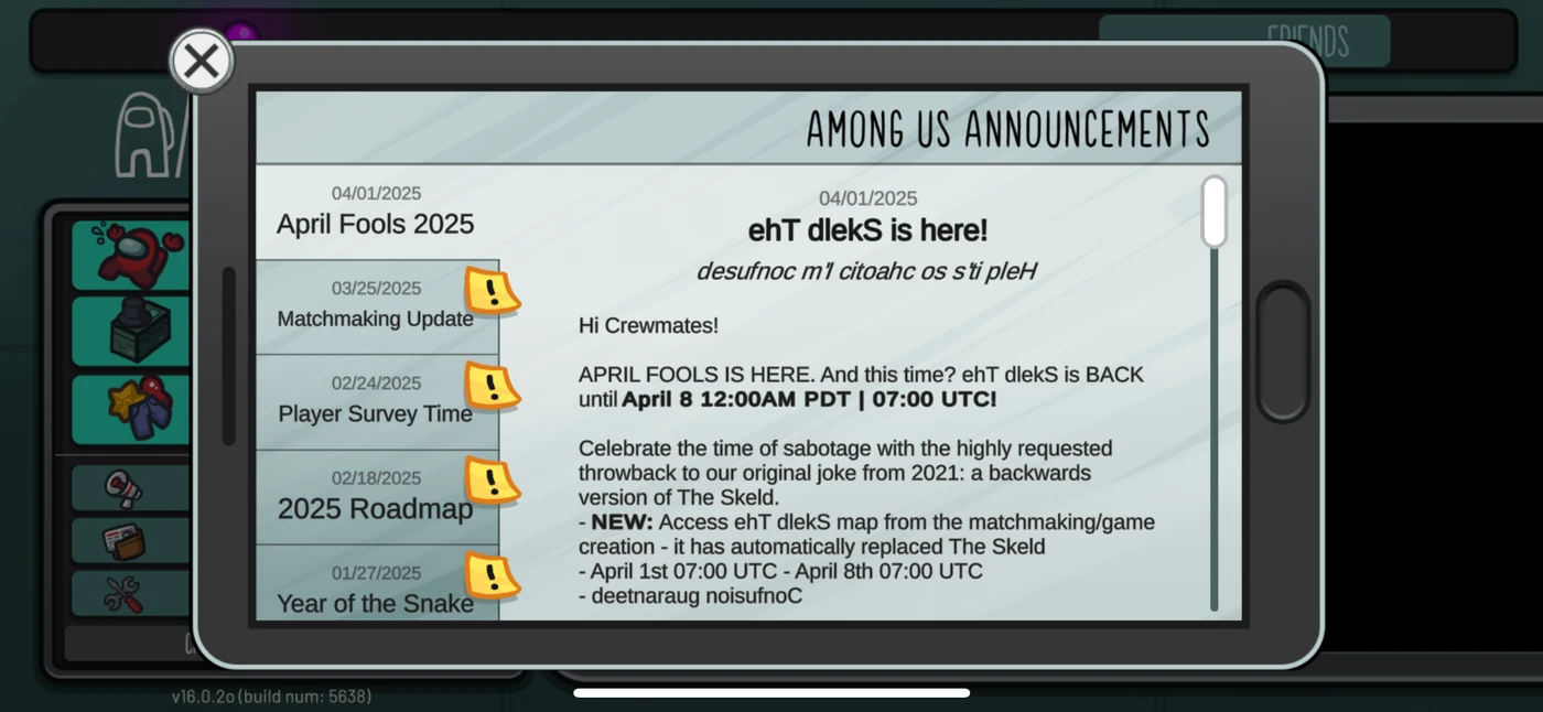 Among Us! Menu reference