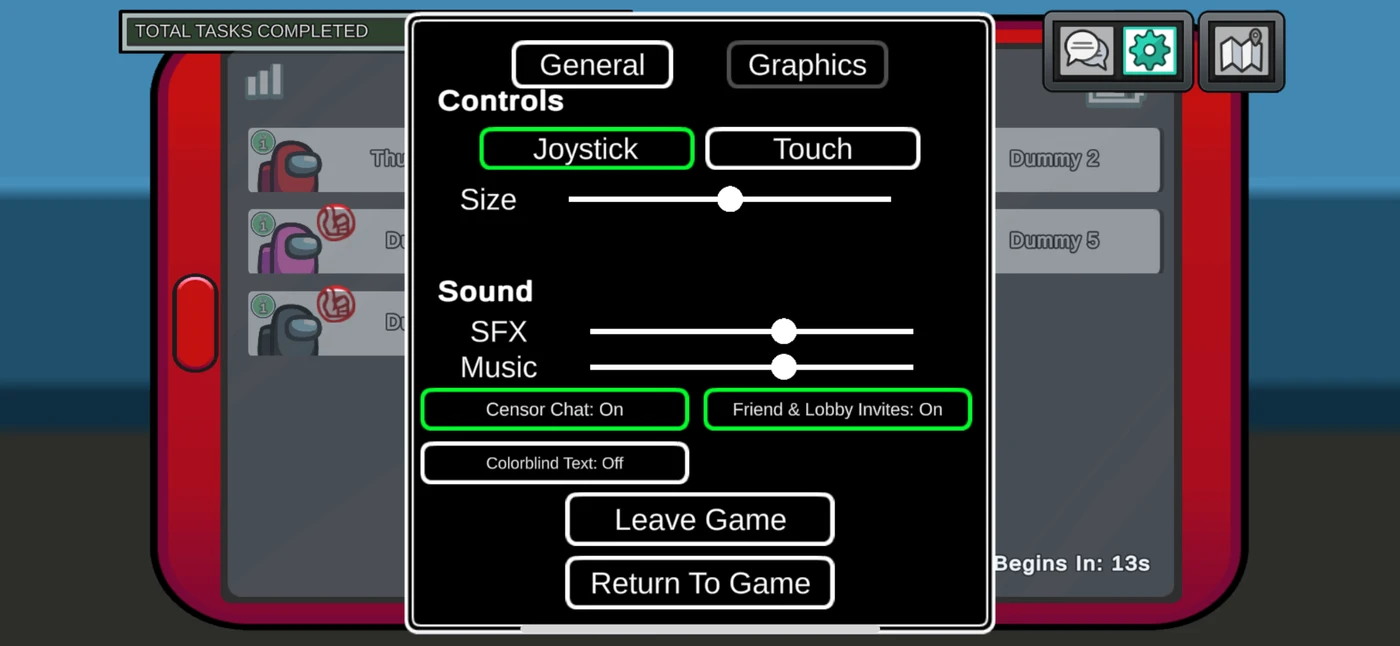 Among Us! Settings reference