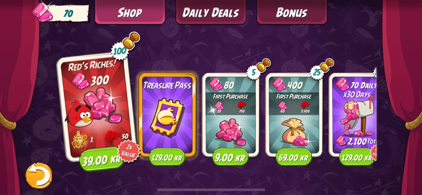 Angry Birds 2 Shop reference