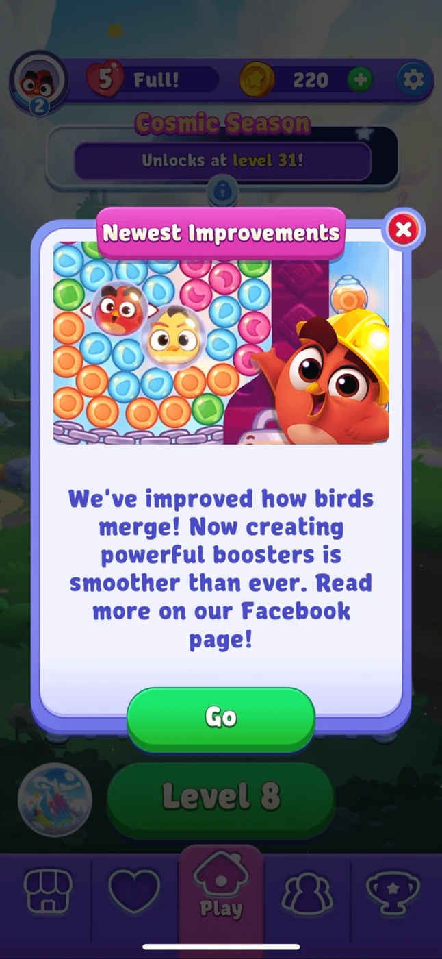 Angry Birds Dream Blast Menu reference