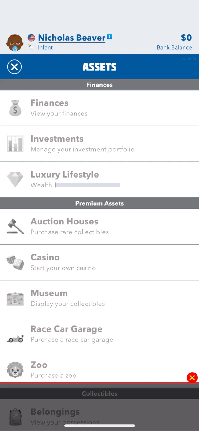 BitLife Menu reference