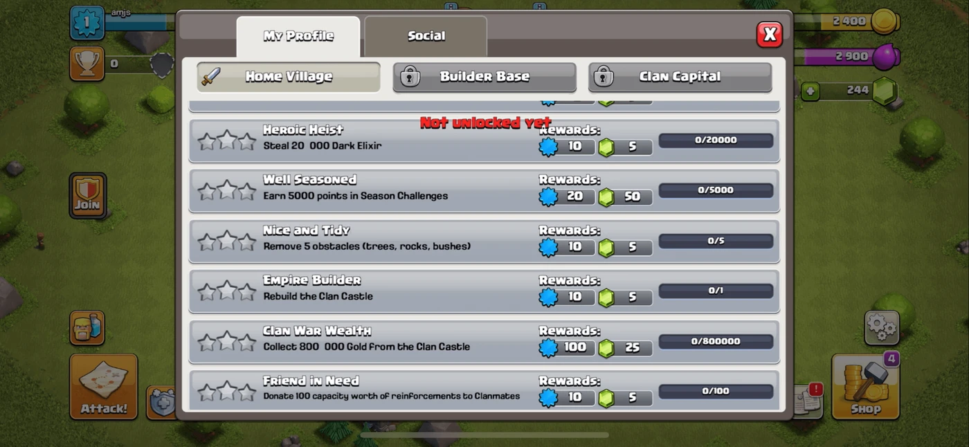 Clash of Clans Menu reference