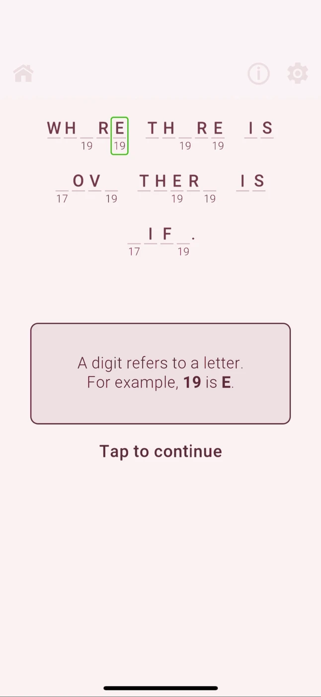 Cryptogram: Word Brain Puzzle Tutorial reference