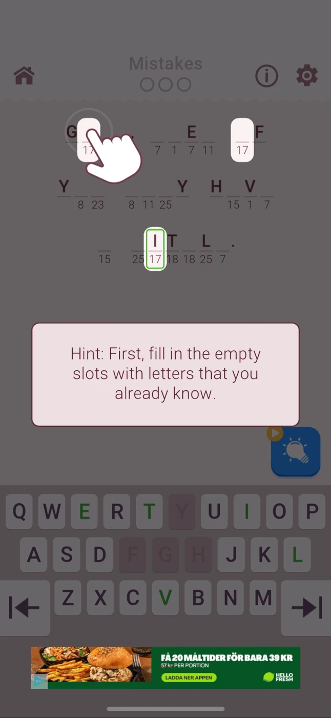 Cryptogram: Word Brain Puzzle Guided Interaction reference