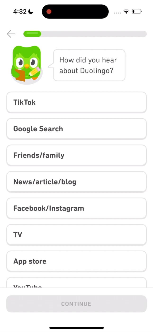 Duolingo Onboarding reference