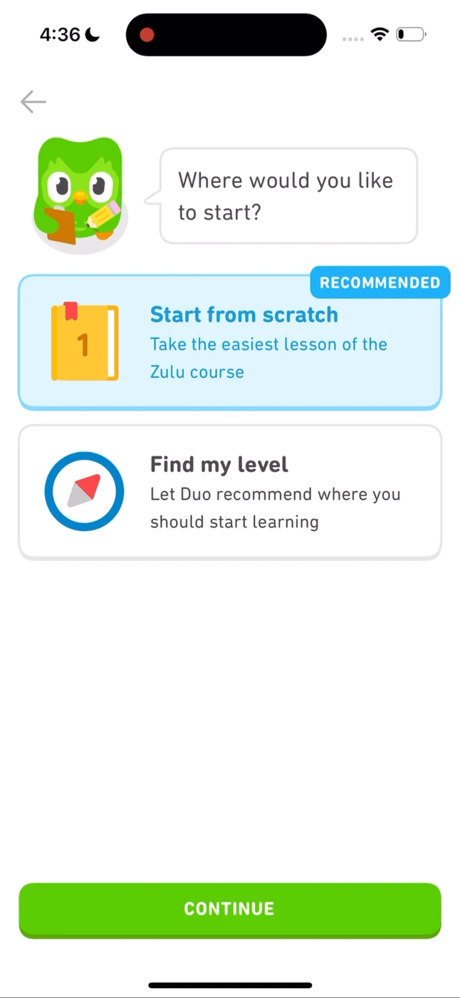 Duolingo Onboarding reference