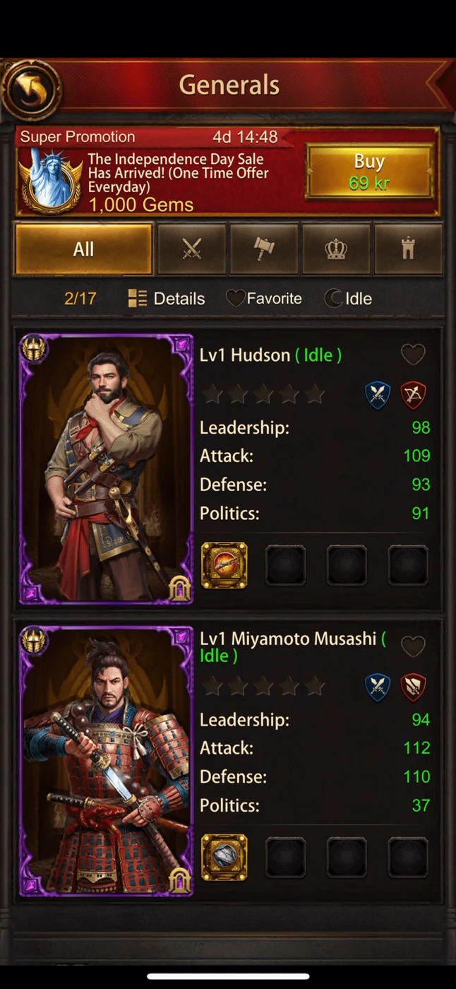 Evony Character reference