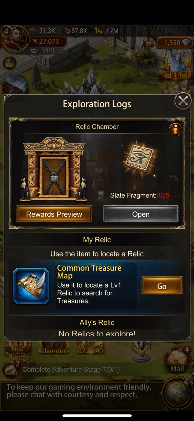 Evony Menu reference