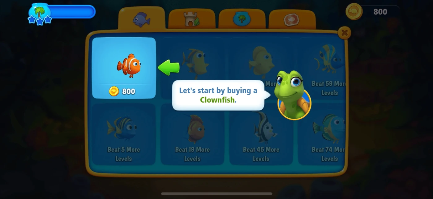 Fishdom Guided Interaction reference