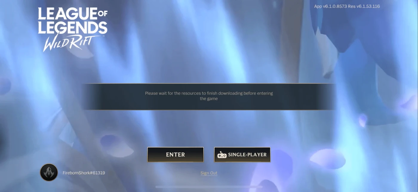 League of Legends: Wild Rift Start screen reference
