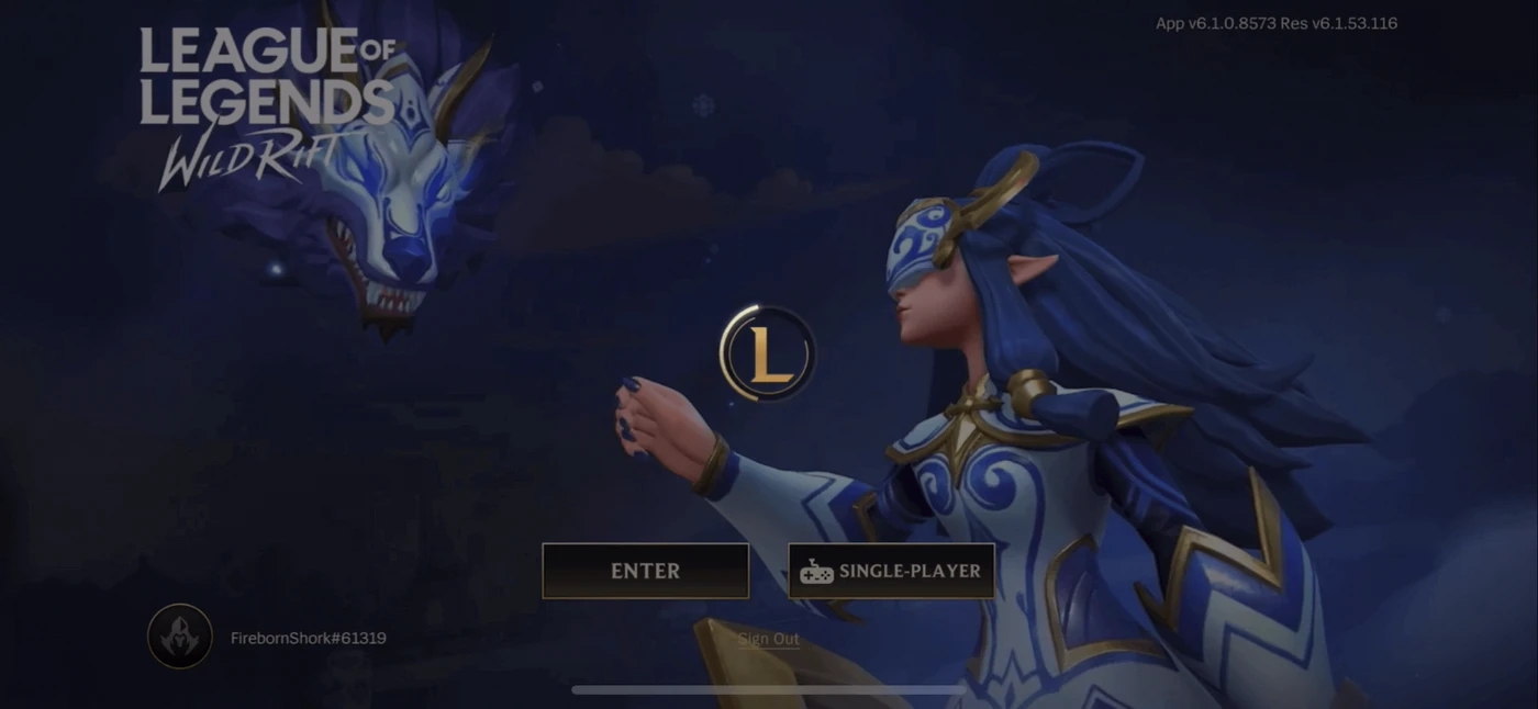 League of Legends: Wild Rift Start screen reference
