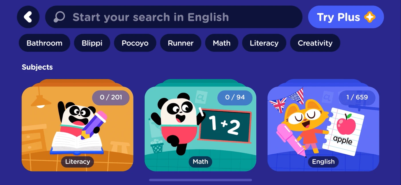 Lingokids Menu reference