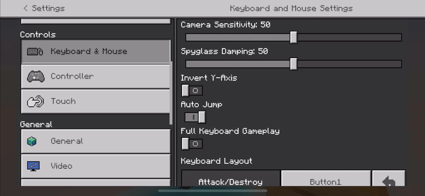 Minecraft Settings reference