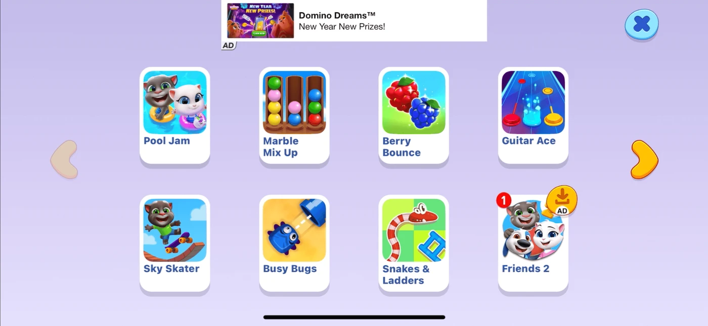 My Talking Tom Friends Menu reference