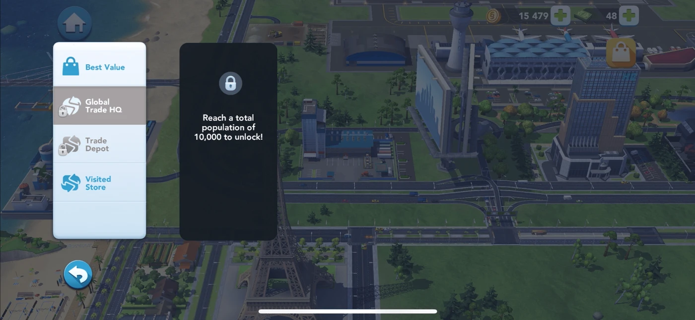 SimCity BuildIt Menu reference
