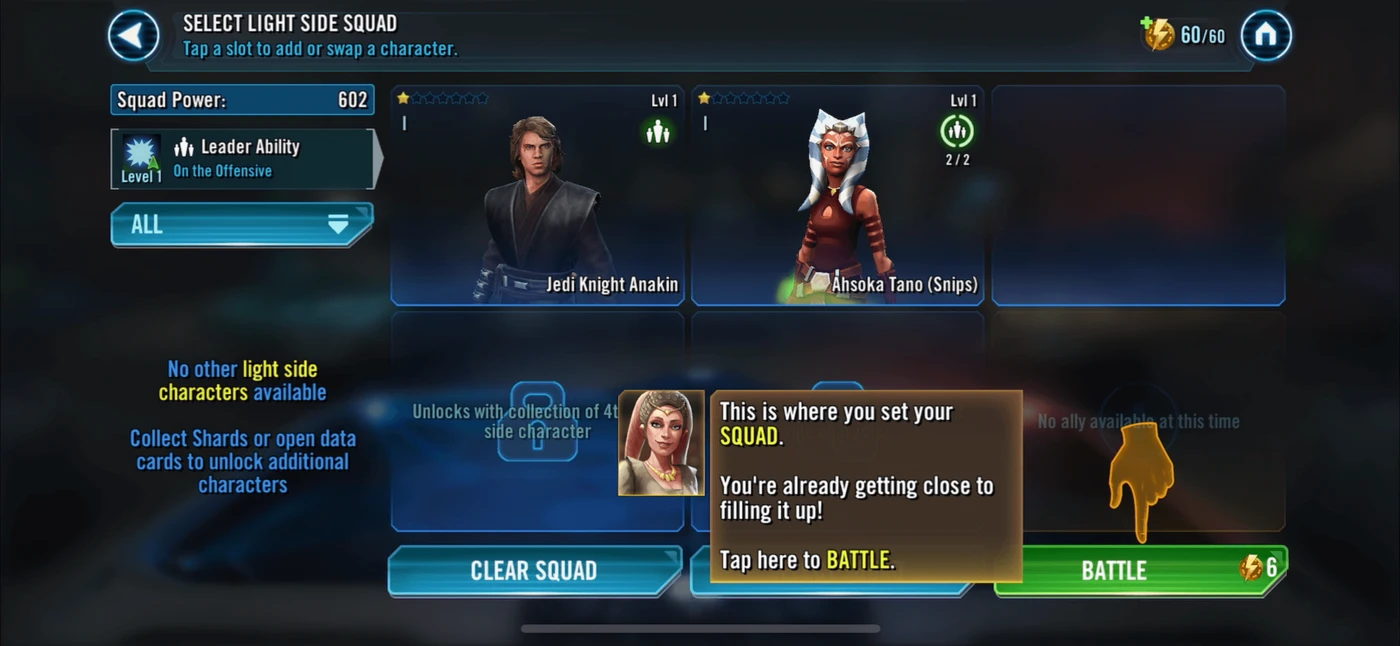 Star Wars: Galaxy of Heroes Onboarding reference
