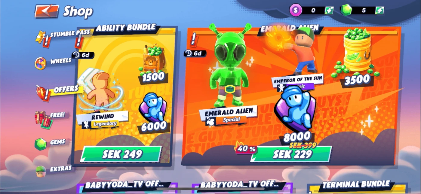 Stumble Guys Shop reference