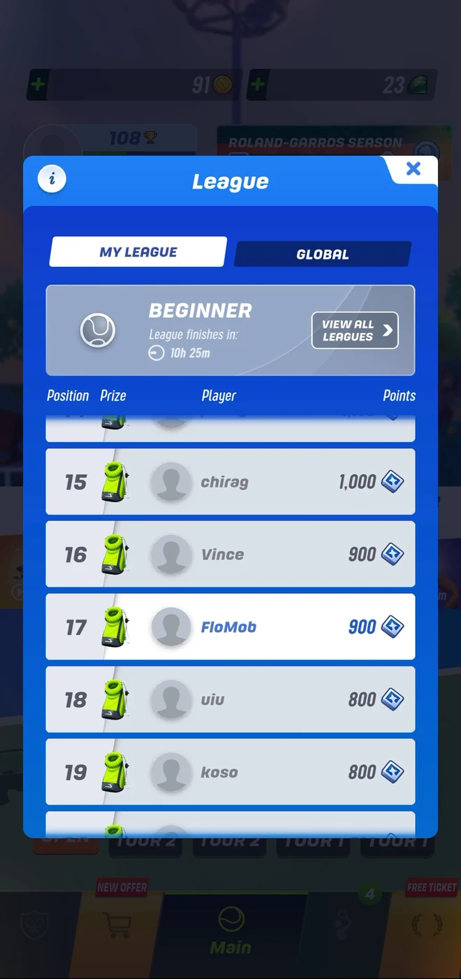 Tennis Clash screen reference