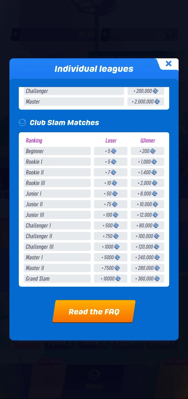 Tennis Clash screen reference