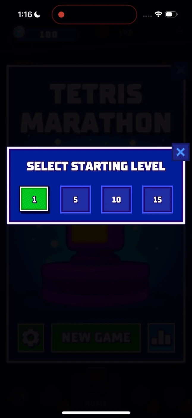 Tetris Level Selection reference