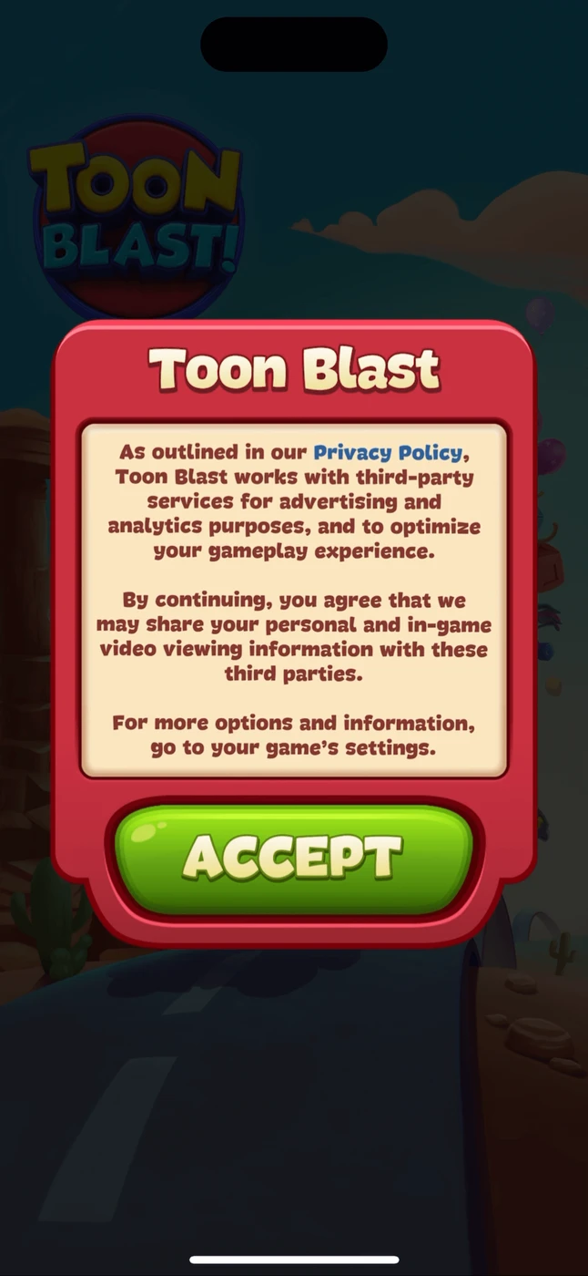 Toon Blast Onboarding reference