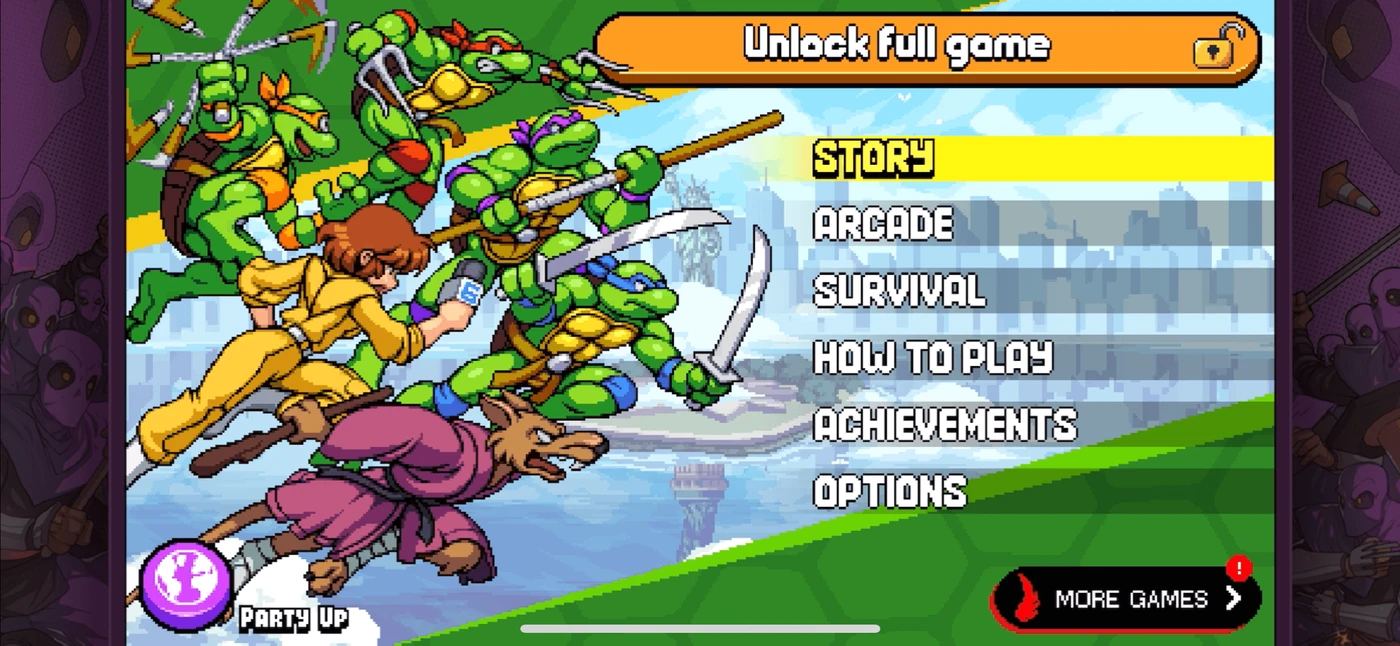 TMNT: Shredders Revenge Menu reference