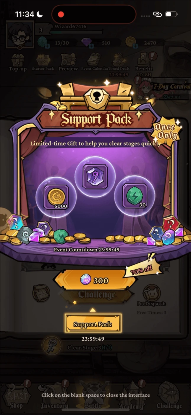 Wizard's Survival screen reference